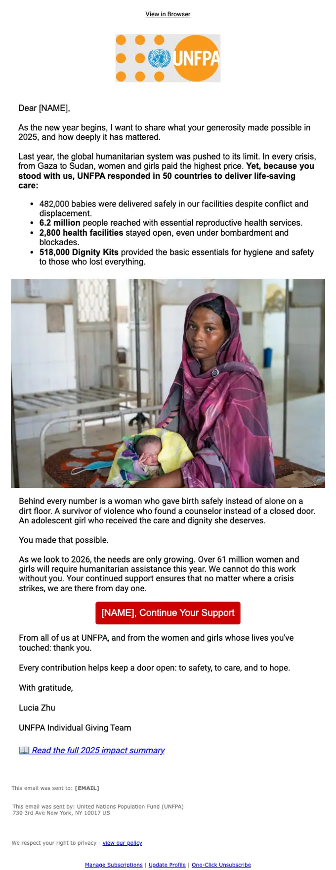 UNFPA thank you email, full length