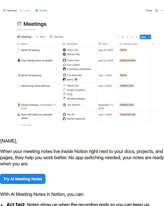Notion promotional email