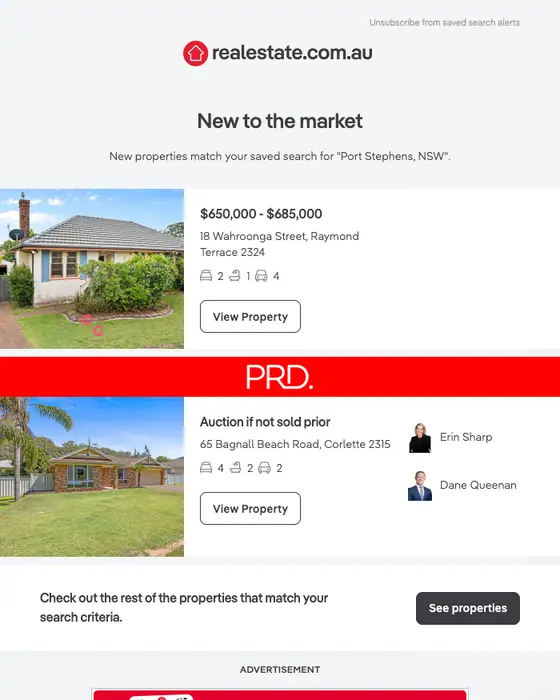 realestate.com.au job alert email