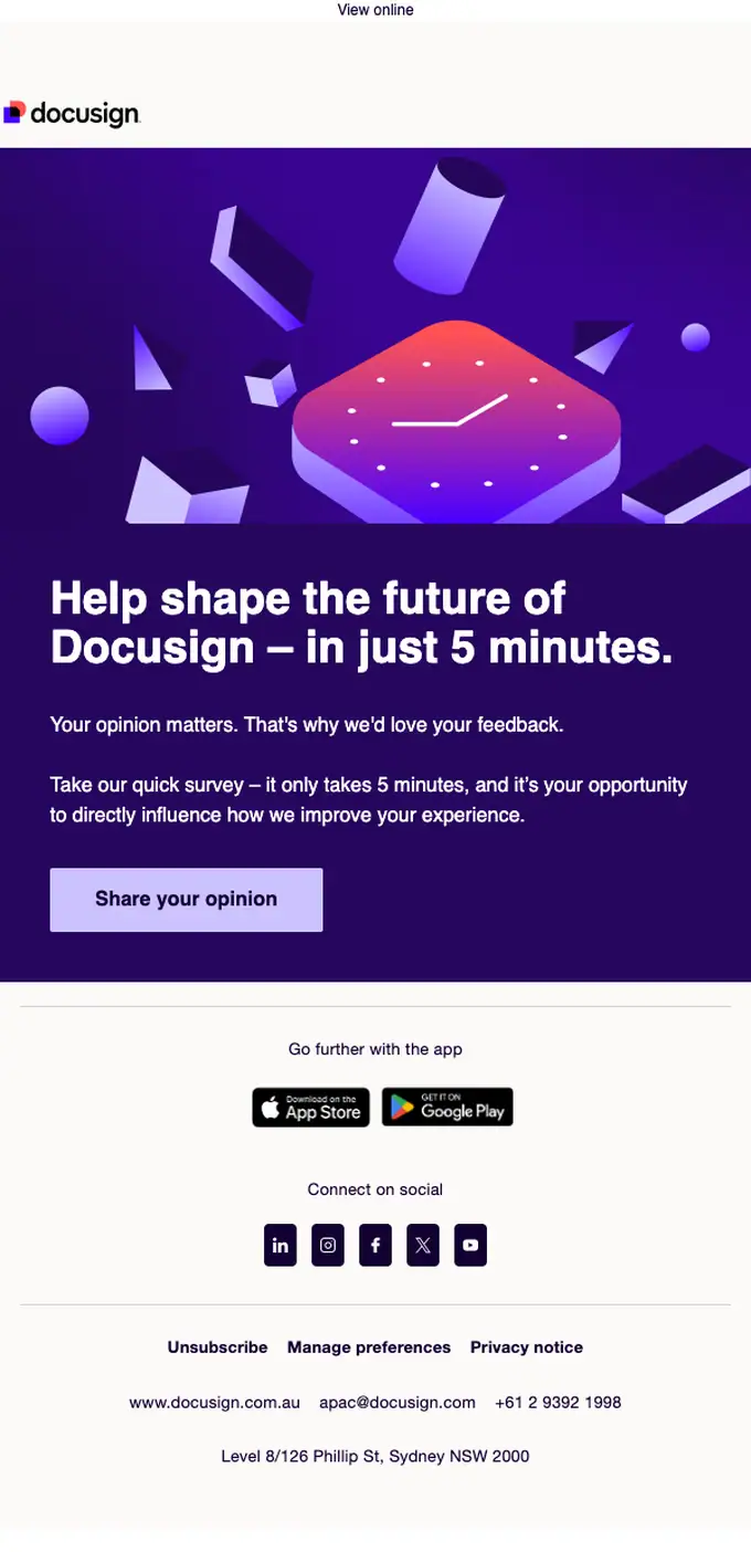 Docusign survey email, full length