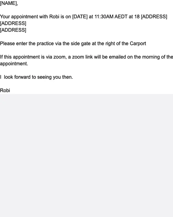 Cliniko appointment email