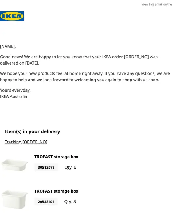 IKEA delivery email