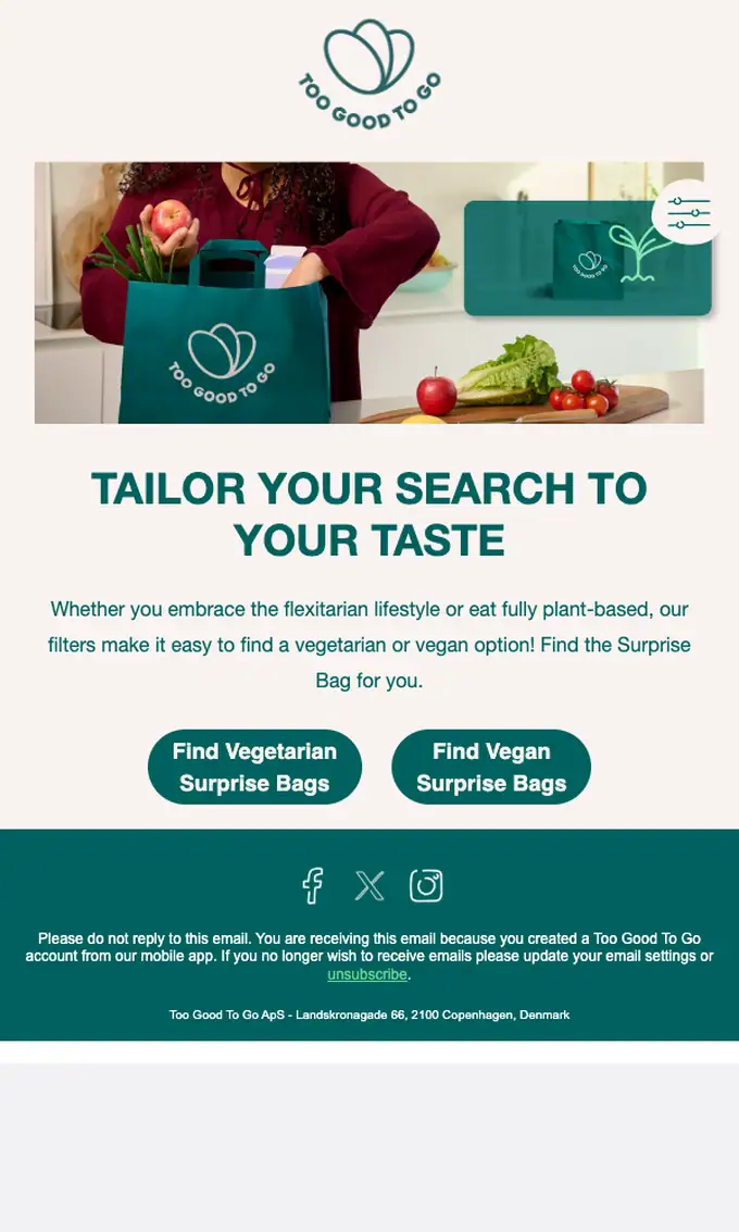 Too Good To Go promotional email, full length