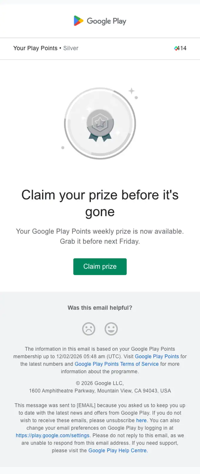 Google Play promotional email, full length