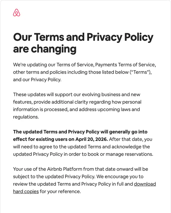 Airbnb account notice email