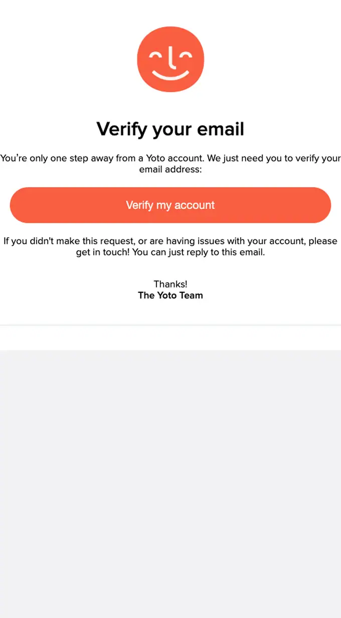 Yoto email verification email, full length