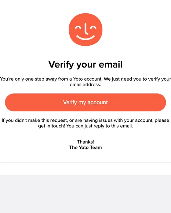 Yoto email verification email