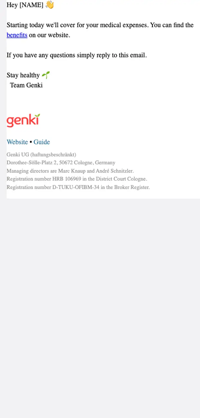 Genki subscription email, full length