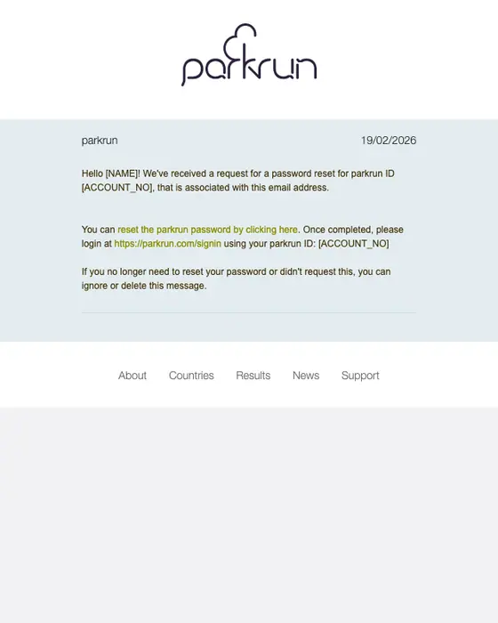 parkrun password reset email