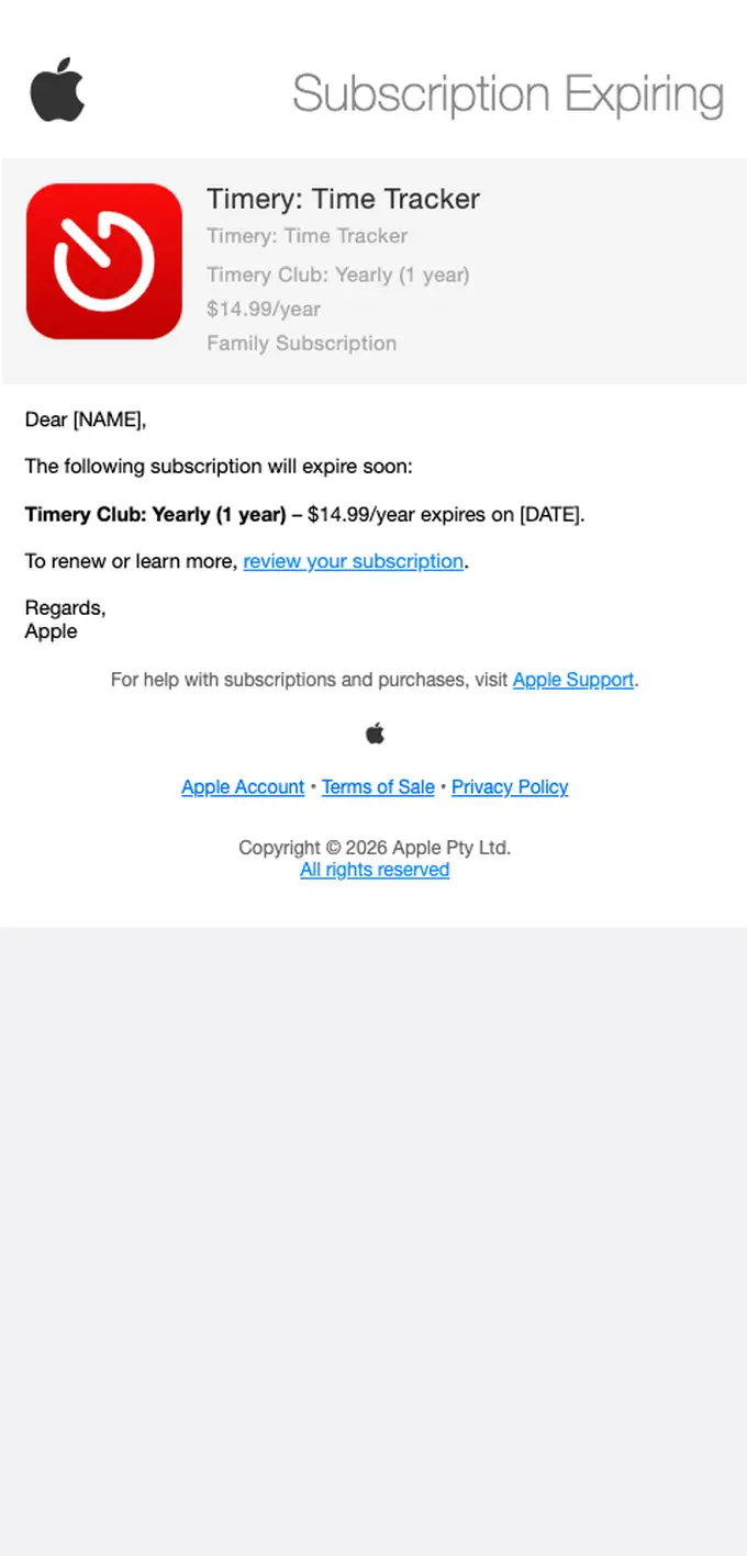 Apple expiration notice email, full length