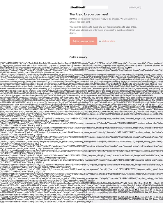 Modibodi AU order confirmation email
