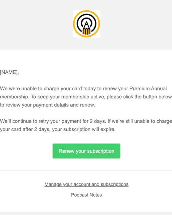 Podcast Notes expiration notice email