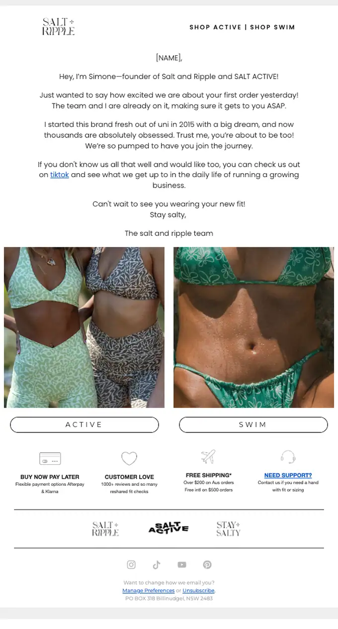 Salt and Ripple welcome email, full length