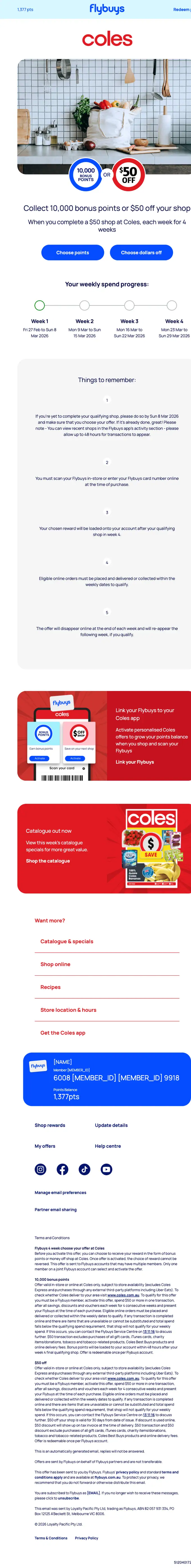 Coles at Flybuys promotional email, full length