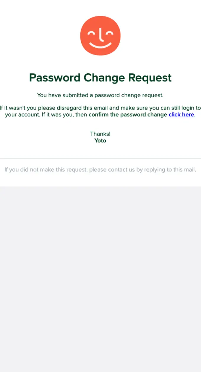 Yoto password reset email, full length