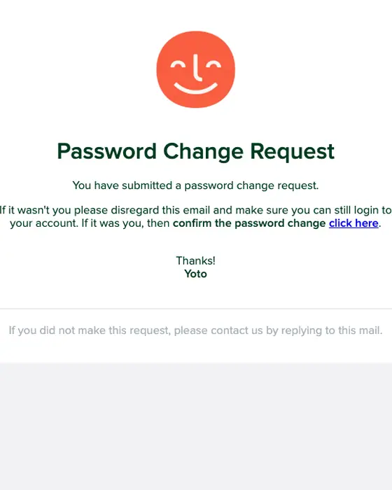 Yoto password reset email