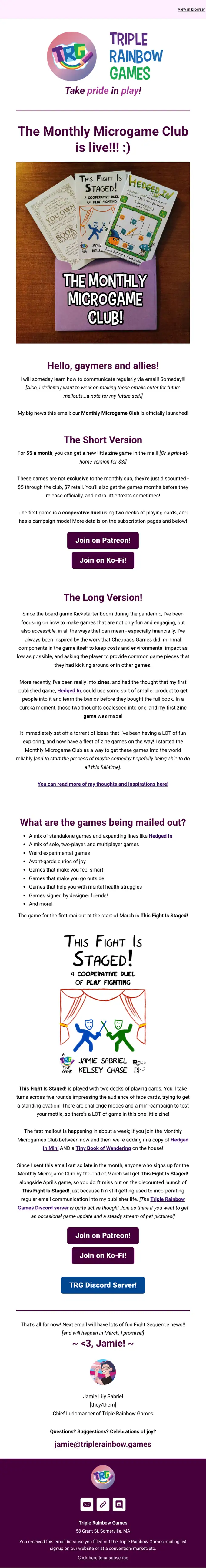 Triple Rainbow Games product launch email, full length