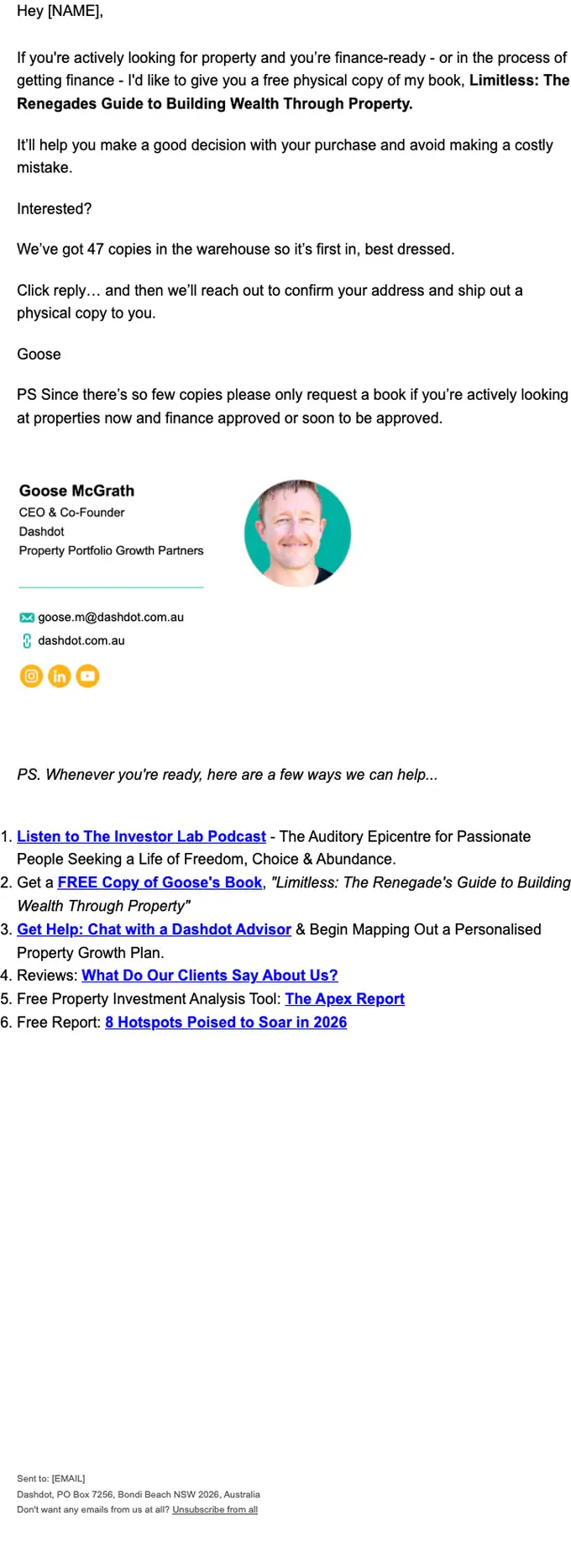 Dashdot promotional email, full length