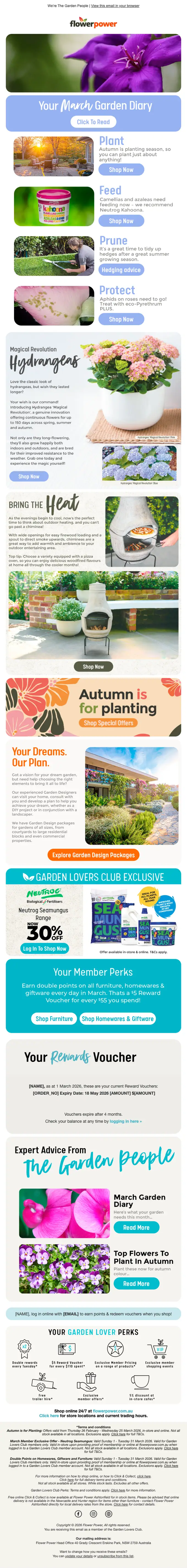 Flower Power seasonal email, full length