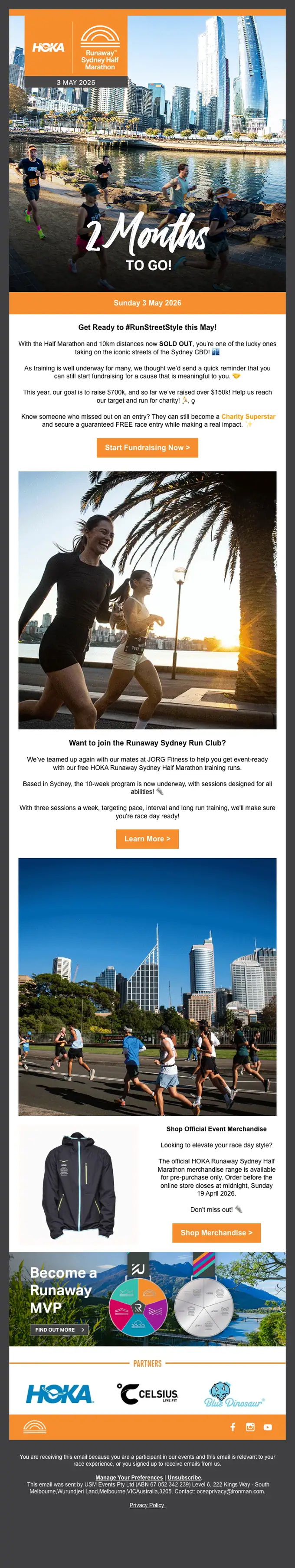 Runaway Sydney Half Marathon event invite email, full length