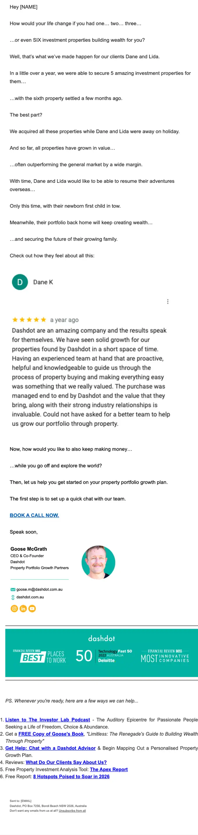 Dashdot promotional email, full length