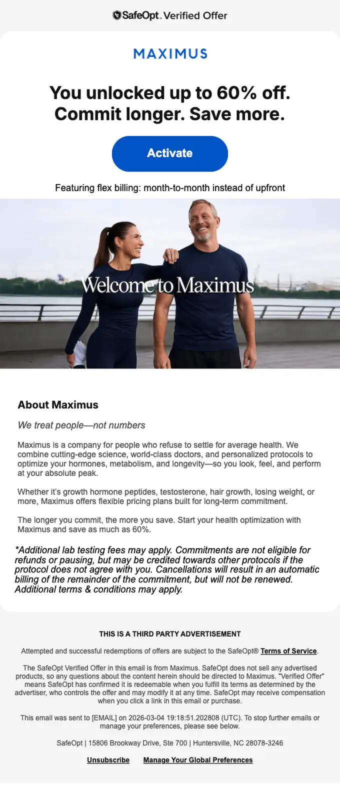 Maximus discount offer email, full length