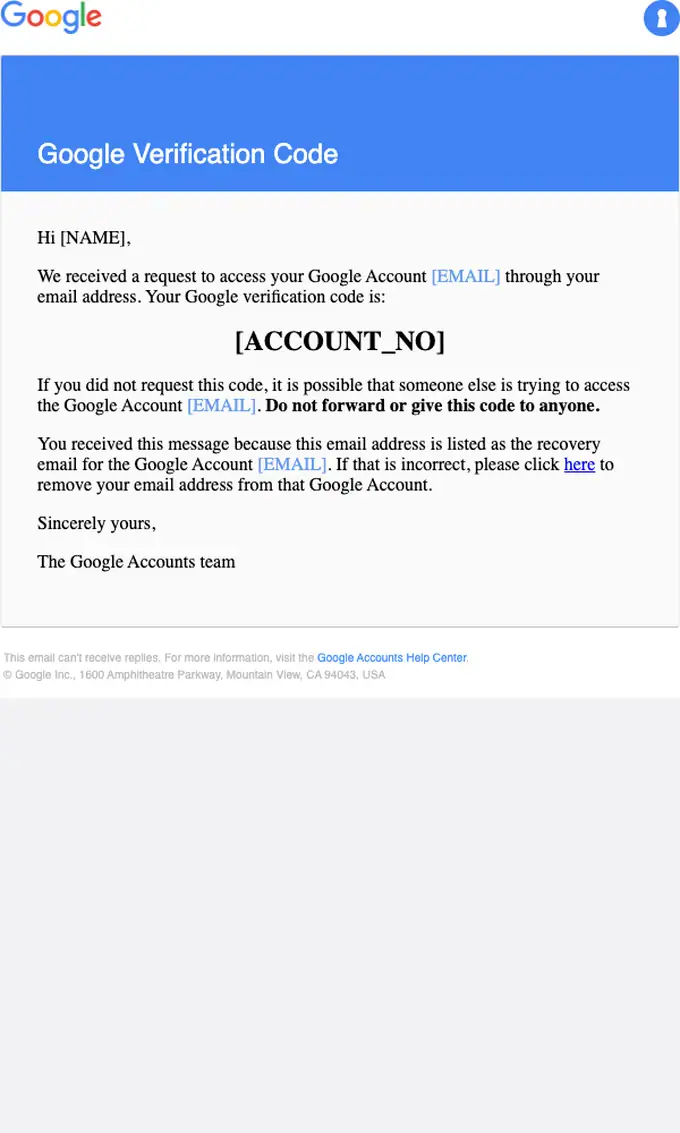 Google otp email, full length