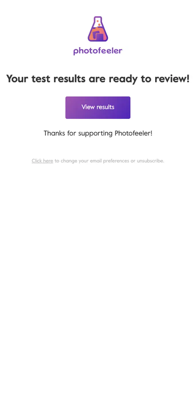 Photofeeler account notice email, full length