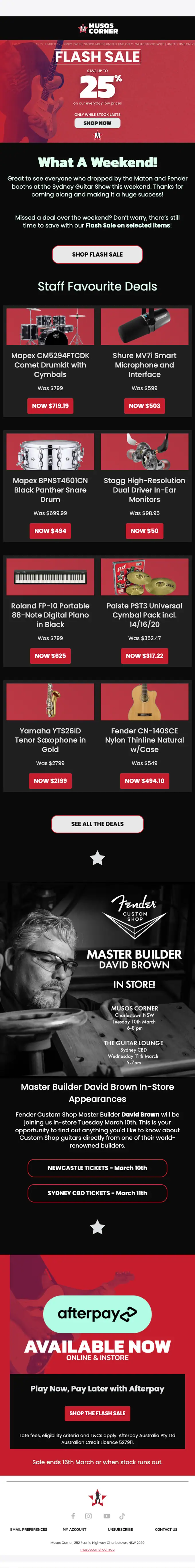 Musos Corner promotional email, full length