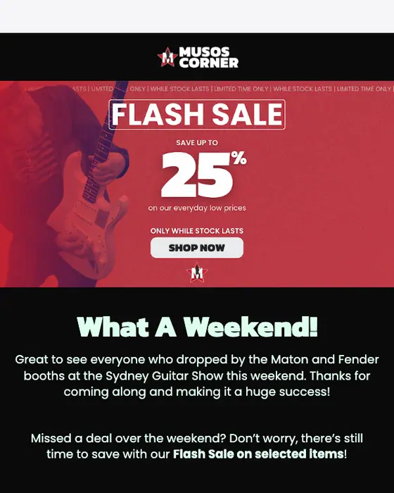 Musos Corner promotional email