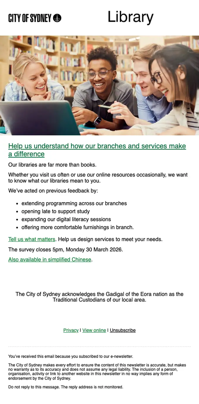 City of Sydney survey email, full length