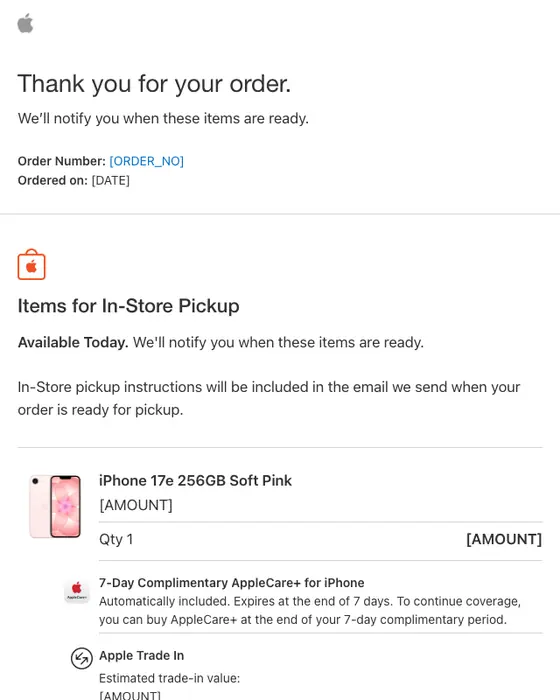Apple Store order confirmation email