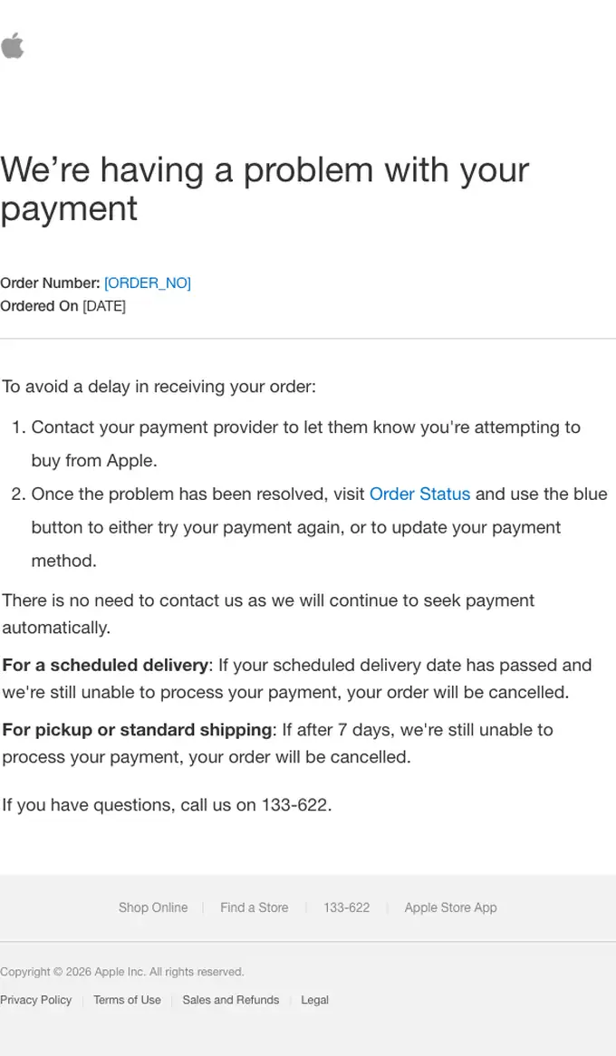 Apple account notice email, full length
