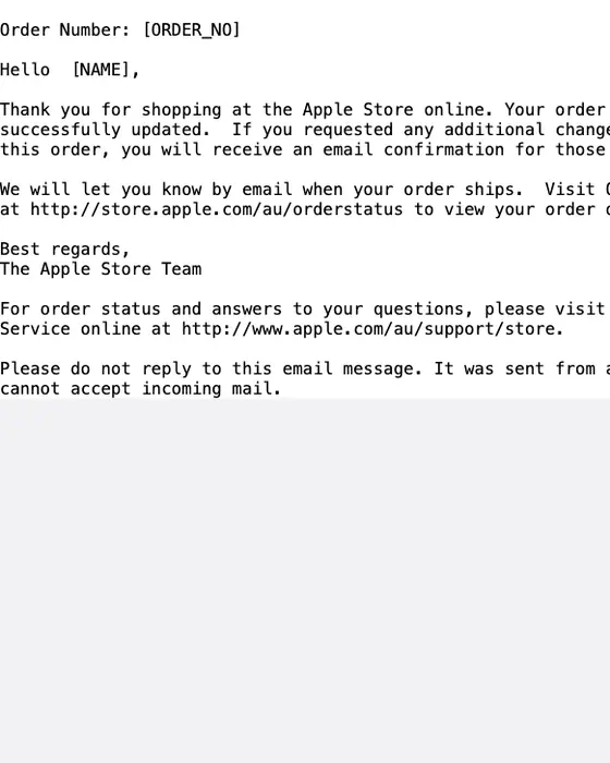 APPLE STORE order confirmation email