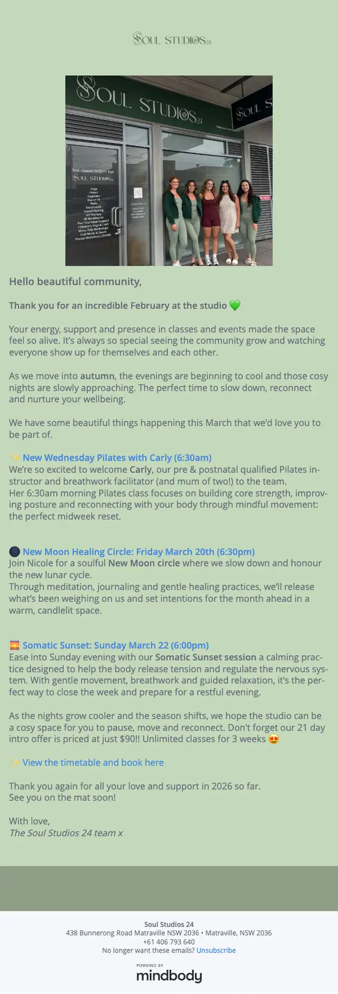 Soul Studios 24 newsletter email, full length