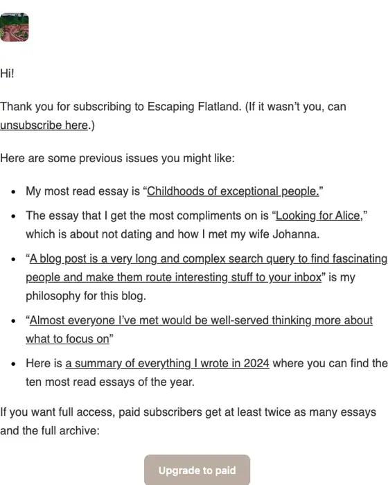 Escaping Flatland welcome email