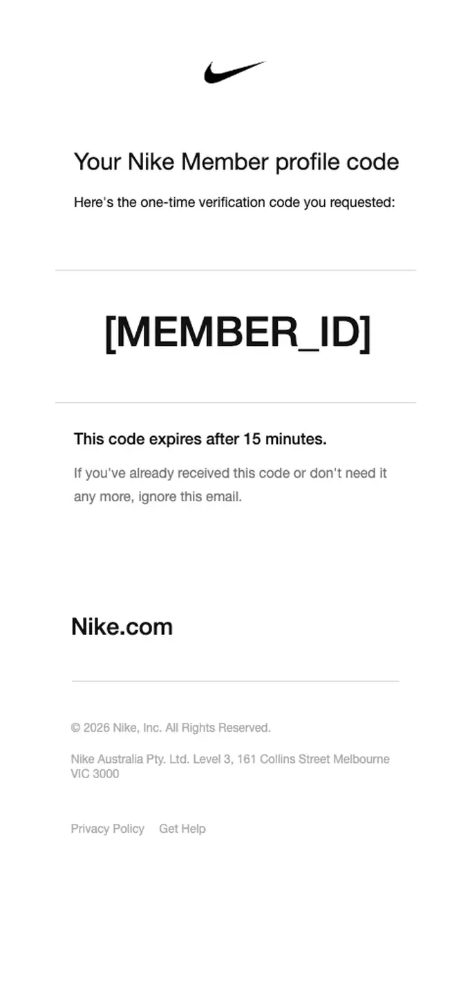 Nike otp email, full length