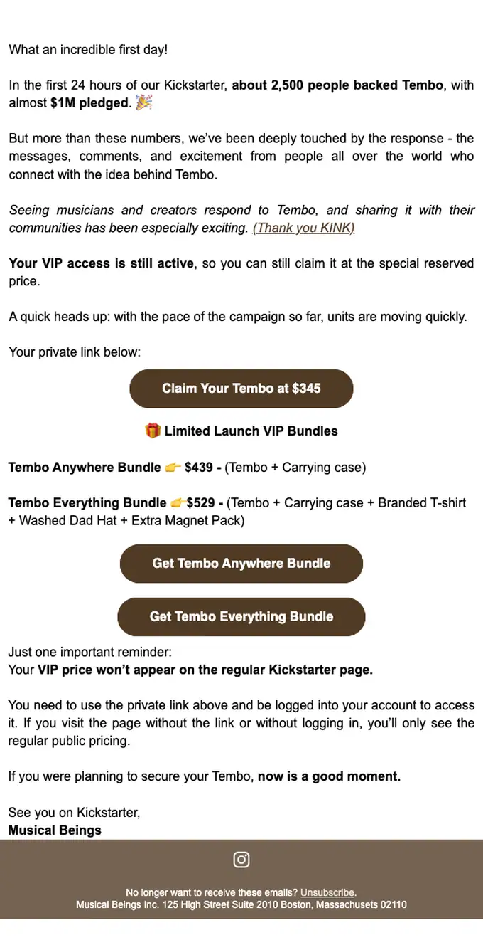 Musical Beings Inc. promotional email, full length