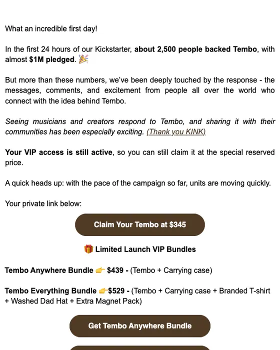 Musical Beings Inc. promotional email
