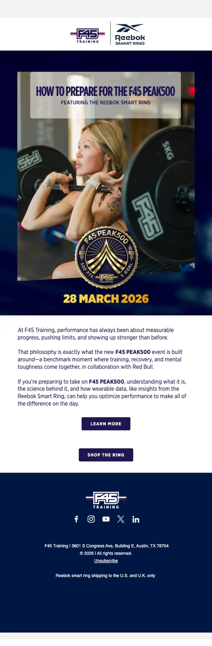 F45 Training promotional email, full length