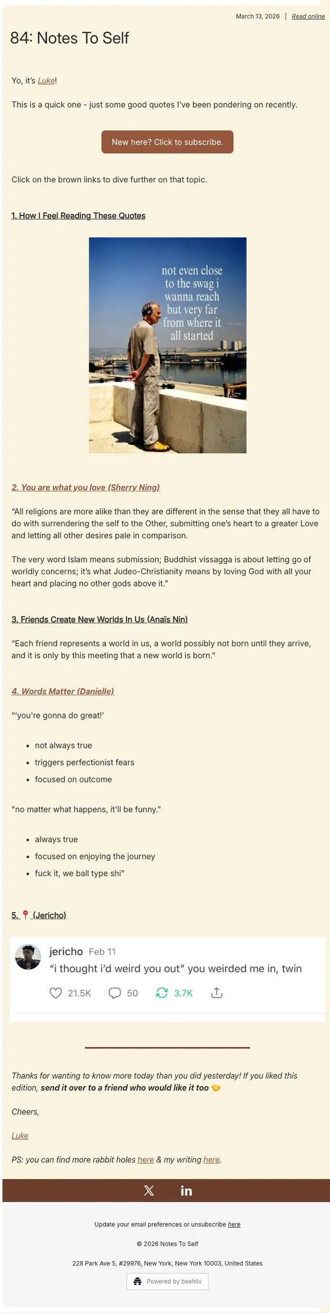 Notes To Self newsletter email, full length