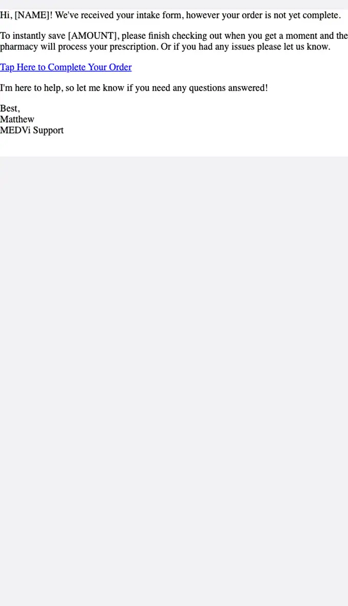 MEDVi order reminder email, full length
