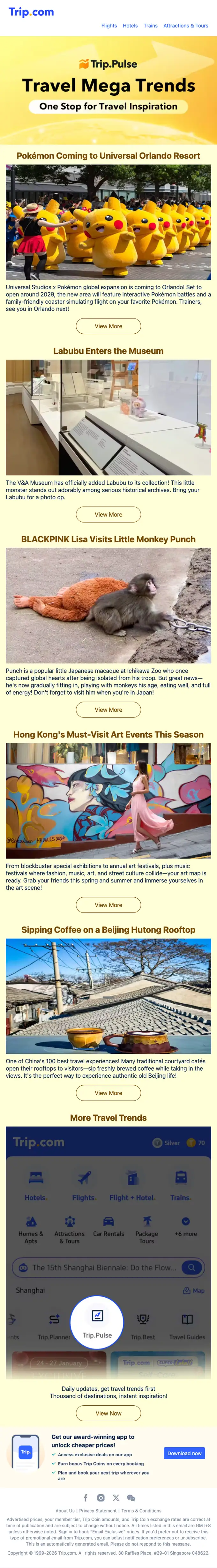 Trip.com newsletter email, full length