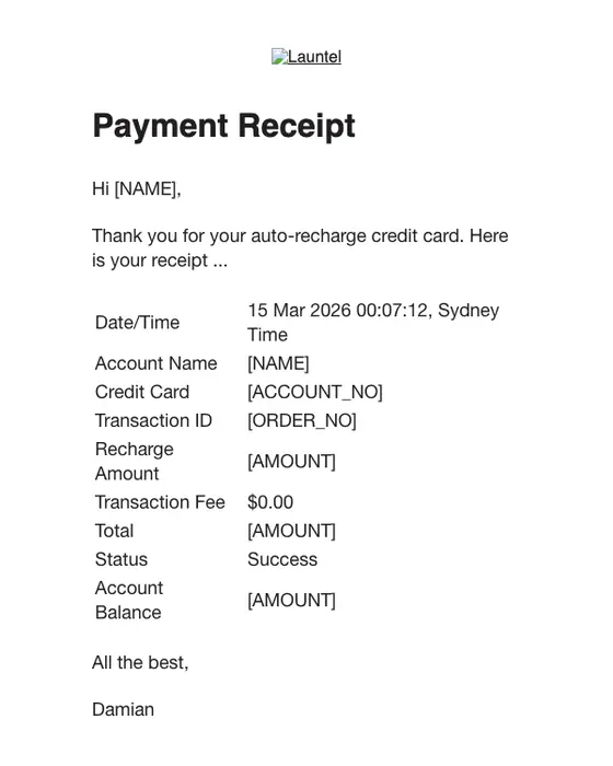 Launtel receipt email