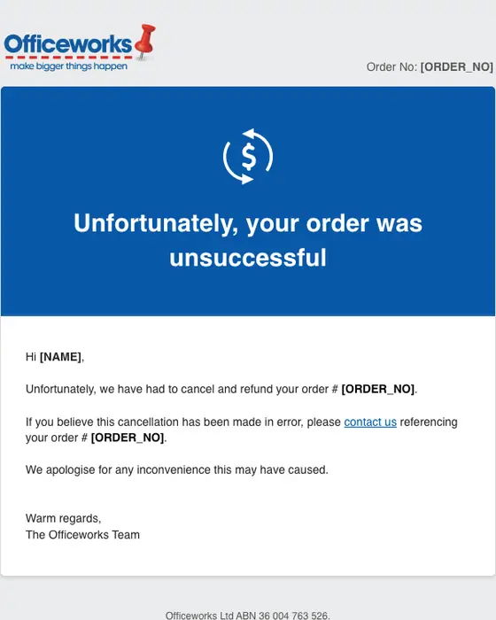 Officeworks cancellation email