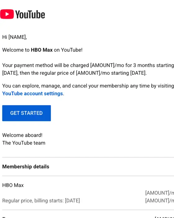 YouTube subscription email