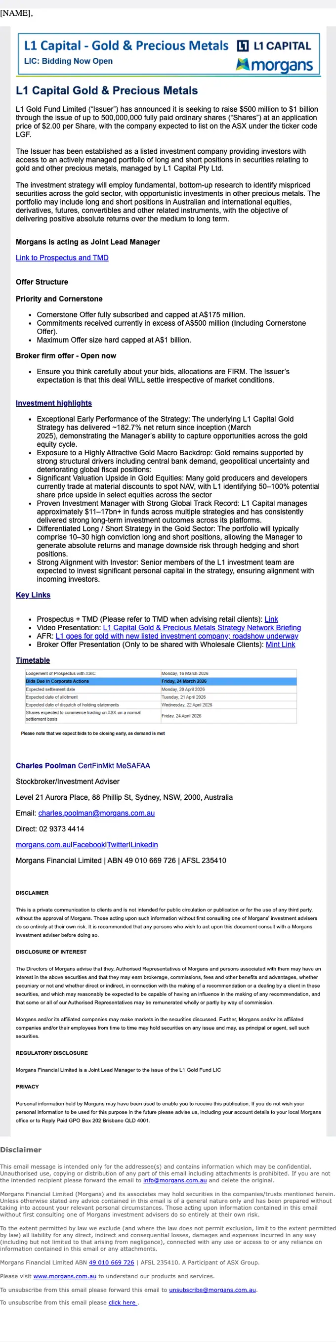 Morgans promotional email, full length