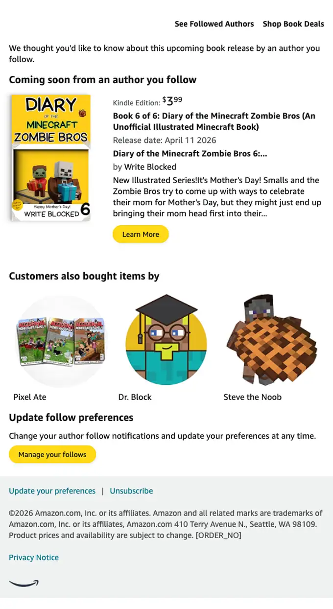 Amazon.com product launch email, full length