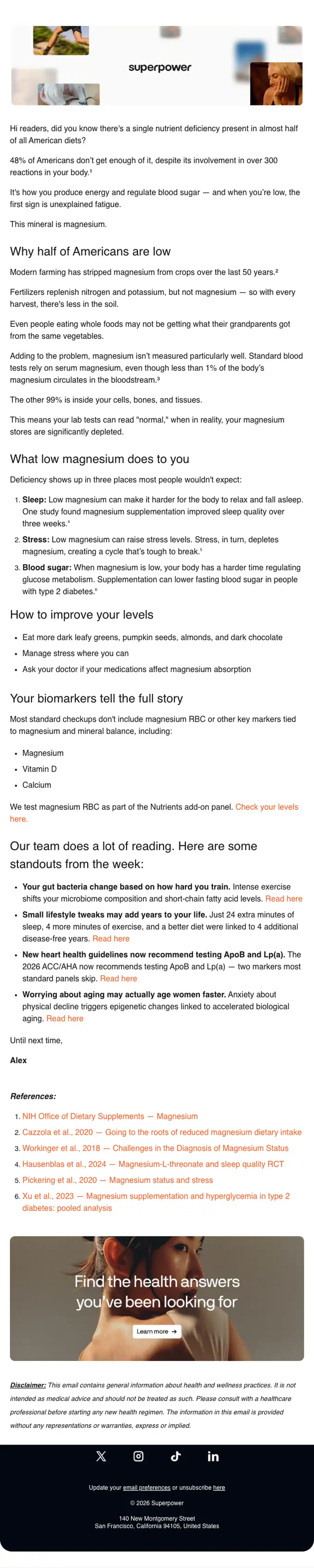 Checkup by Superpower newsletter email, full length