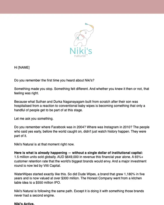 Niki's Natural promotional email